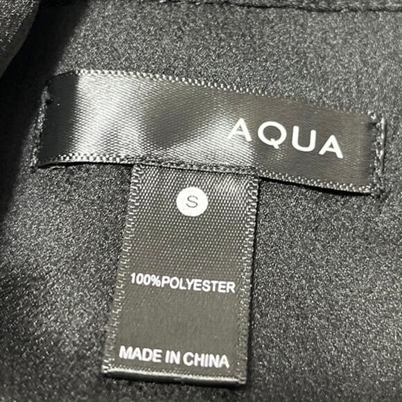 AQUA Black Silk Satin Long Sleeve Smocked Cuffed Deep V Neck Blouse Top Size S - Picture 3 of 3